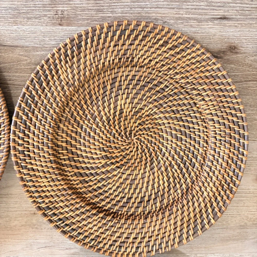 Set of 4 Round Woven Rattan Charger Plates 13